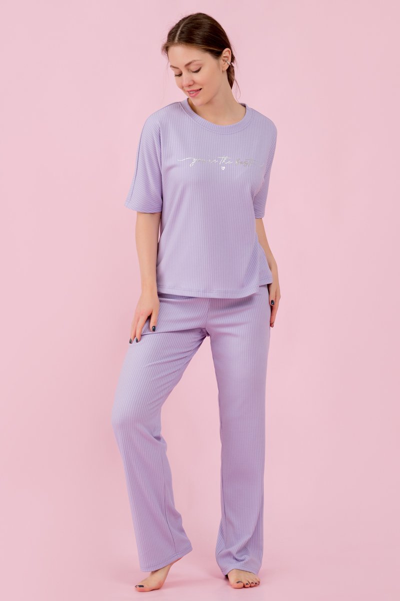 Брюки трикотаж лапша лавандовые